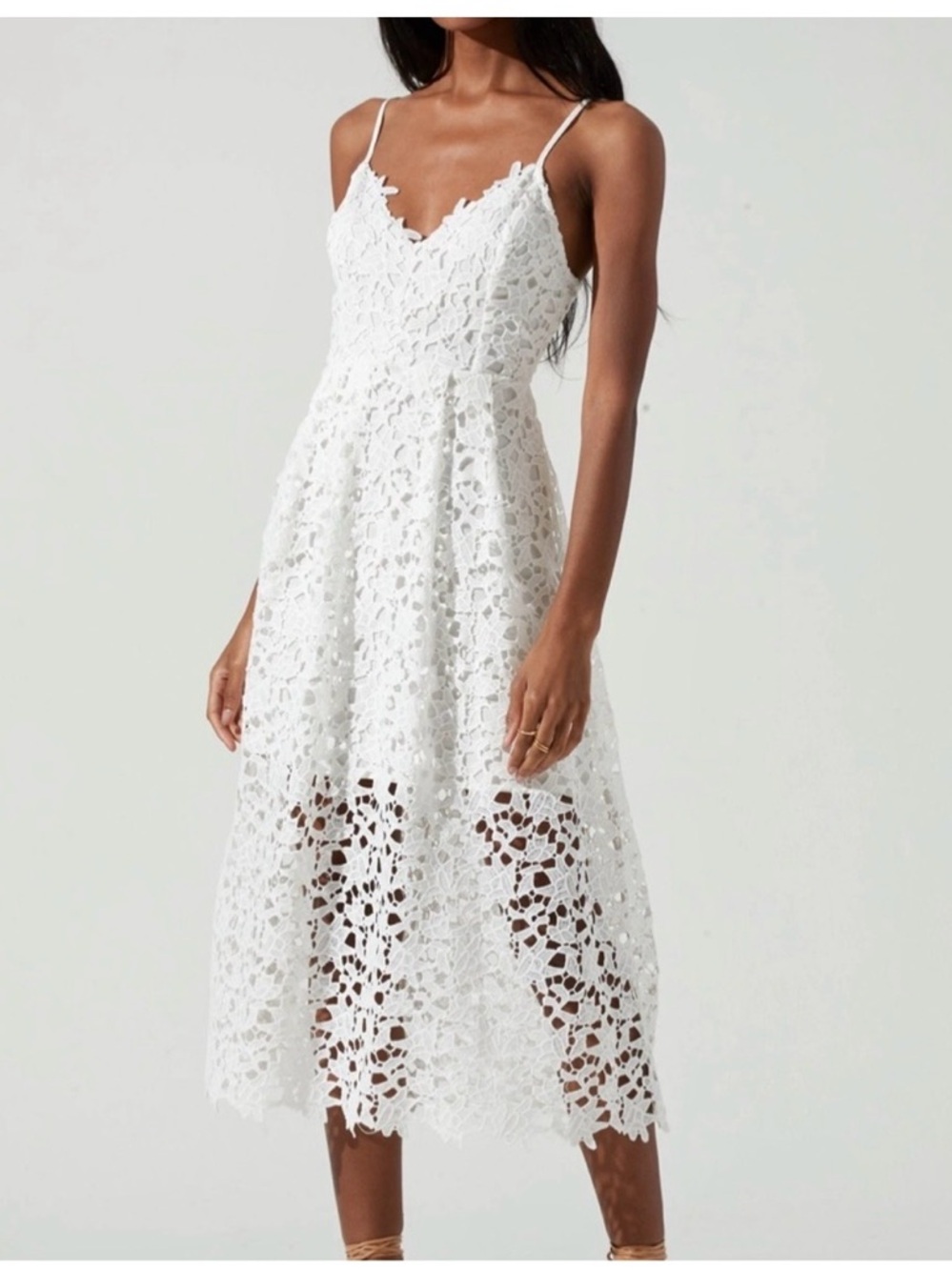 Astr Ivory/White Lace Midi Dress Feminine Cottage Core Spaghetti Straps Sz M